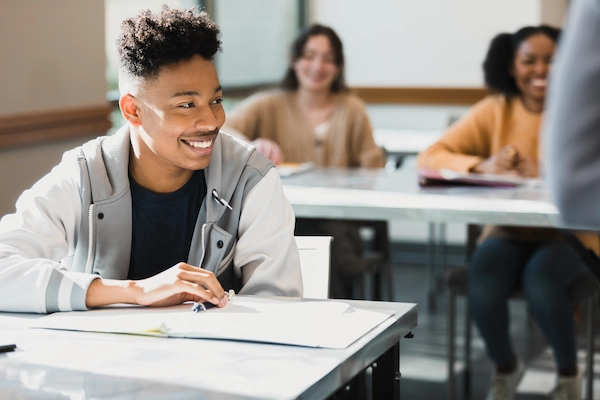 high school boy in class